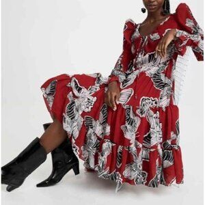 Autumn Adeigbo Fleur Sz 4 Dress Red Black Georgette Butterfly Designer Luxury